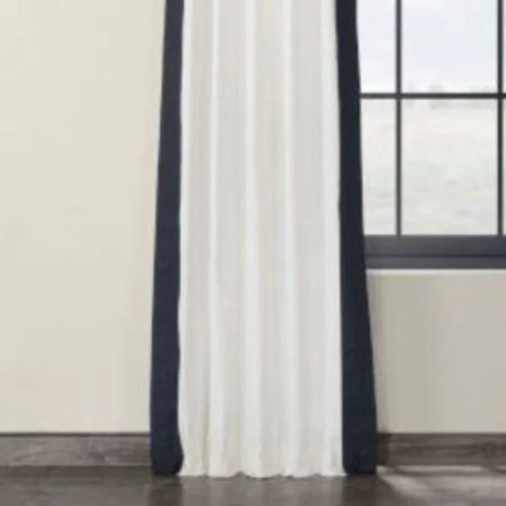 Panama Vertical Cotton Unlined Colorblock Curtain (1 Panel) 50 X 84 Blue/Popcorn